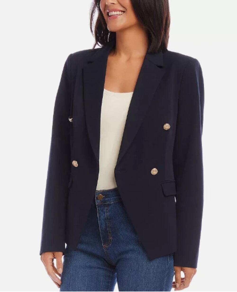 KAREN KANE BLAZER WOMENS SIZE MEDIUM LINED FITTED CLASSIC BUTTONS NAVY NEW